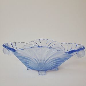 Vintage Cambridge Glass Moonlight Caprice Blue Ruffled Footed Bowl